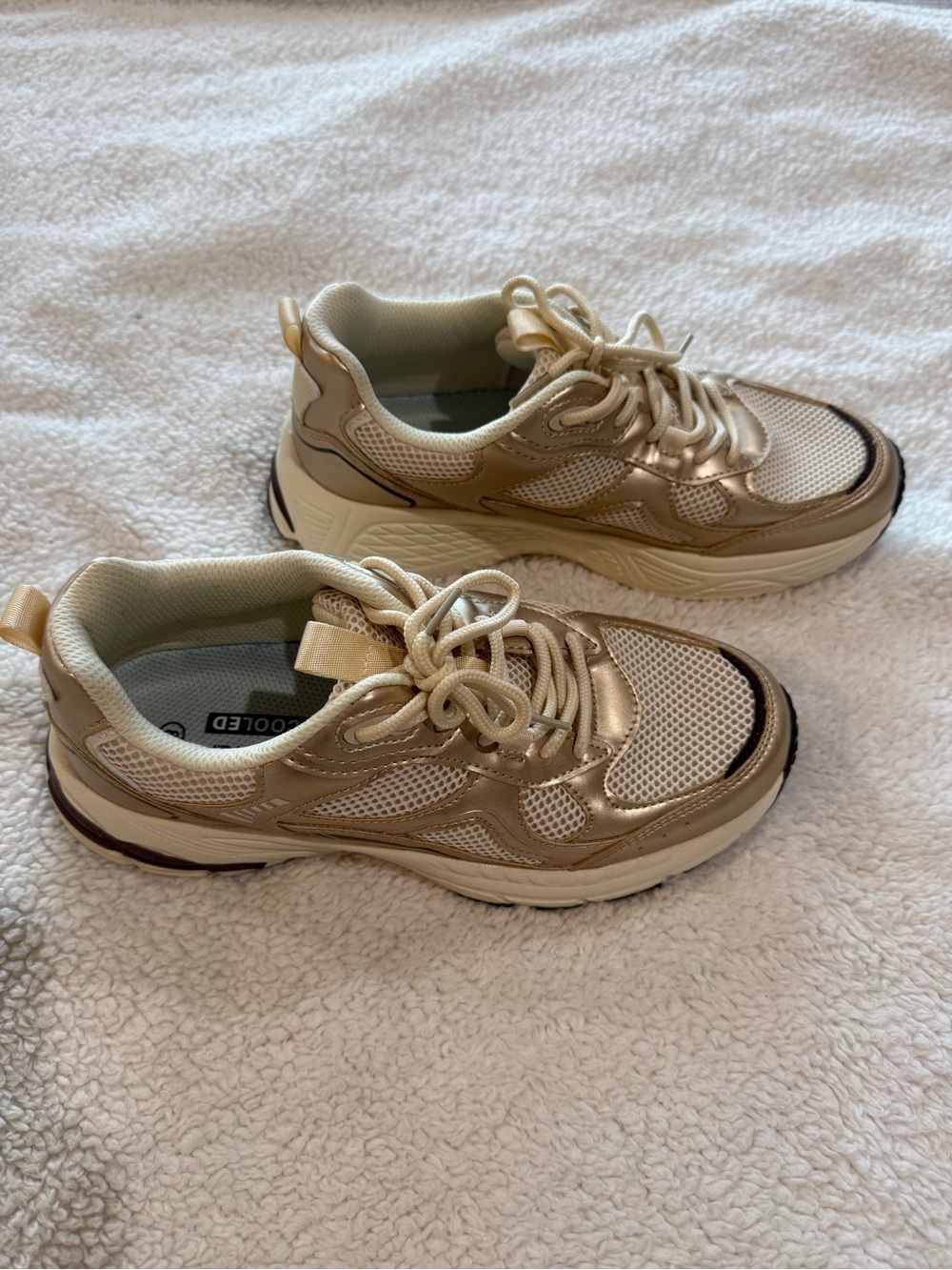 Women's Metallic Champagne Chunky Lace-Up Sneakers